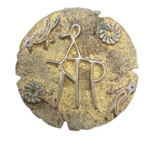 Vintage Byzantine Revival Greek Brooch Monogram Gilded Bird Silver 800 Estate